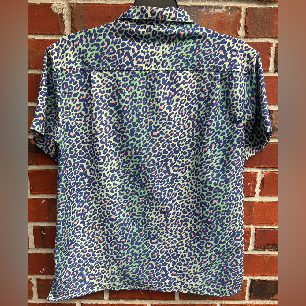 BOARDIES Apparel Lime Leopard S Short Sleeve Turquoise Pink Button Up Shirt G3 - Picture 3 of 7